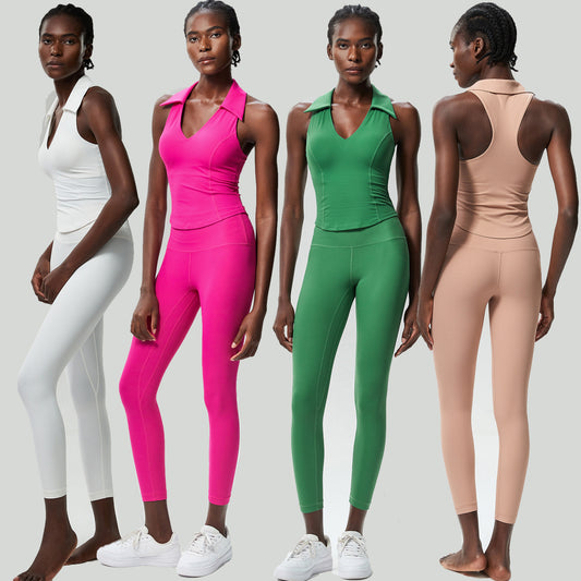Women's Tight Large Size V-neck Sports Fitness Yoga Wear Two-piece Set