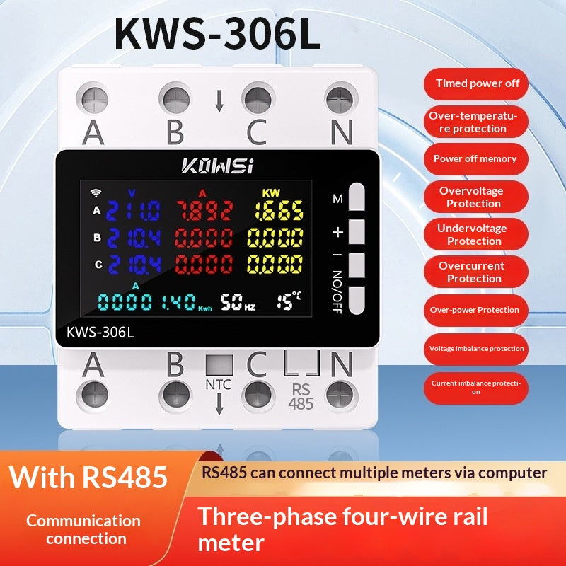 Smart WiFi Three Phase Four Wire DIN Rail Energy Meter Multifunction Voltage Current Power Monitor