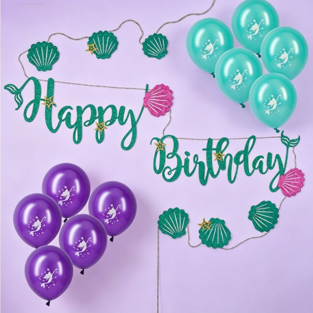 Mermaid Birthday Banner Decoration Set For Themed Parties And Celebrations—Party Supplies Set