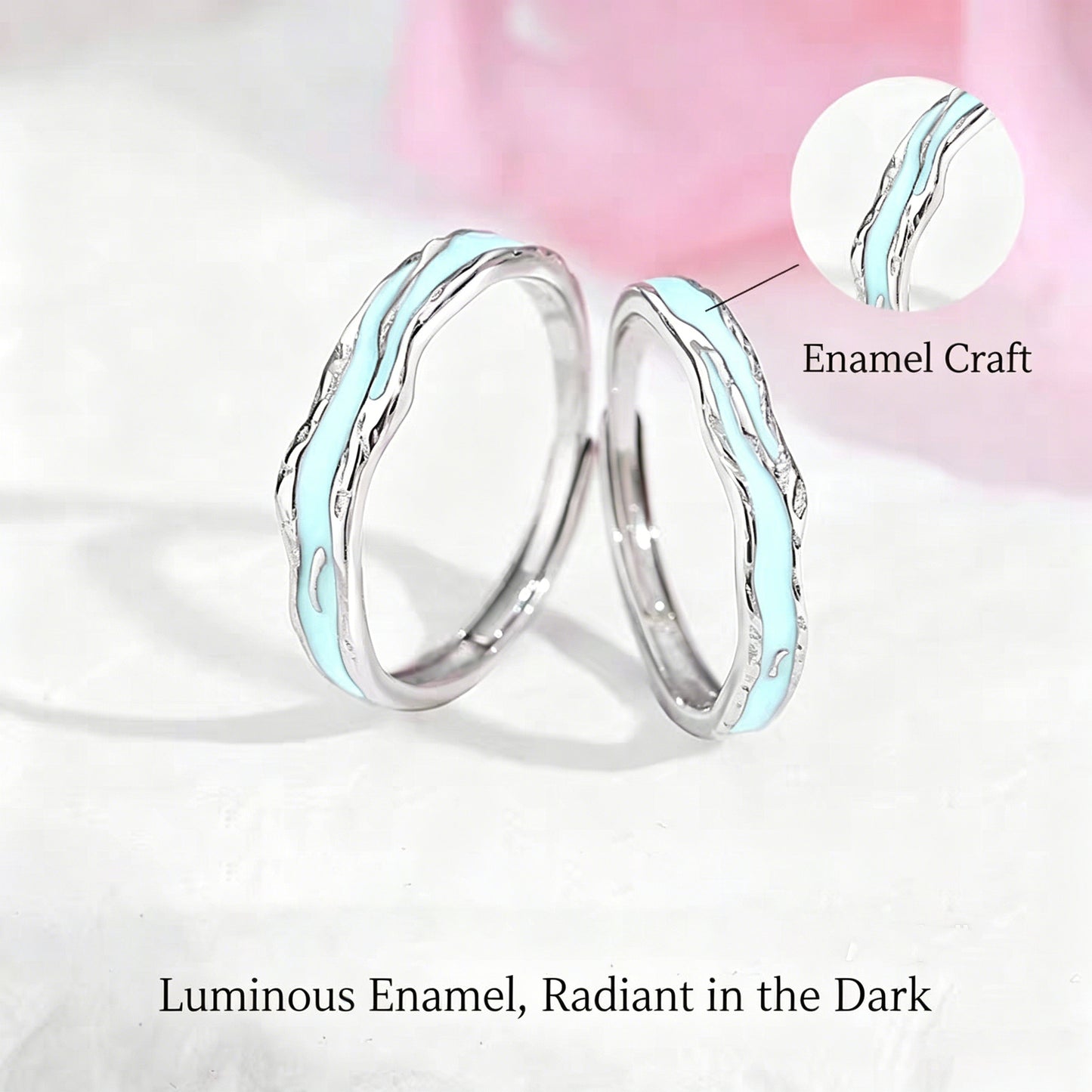 1 Pair 999 Sterling Silver Light-Year Luminous Enamel Couple Rings, Adjustable Promise Rings, Ideal Valentine's Day Gift For Lovers