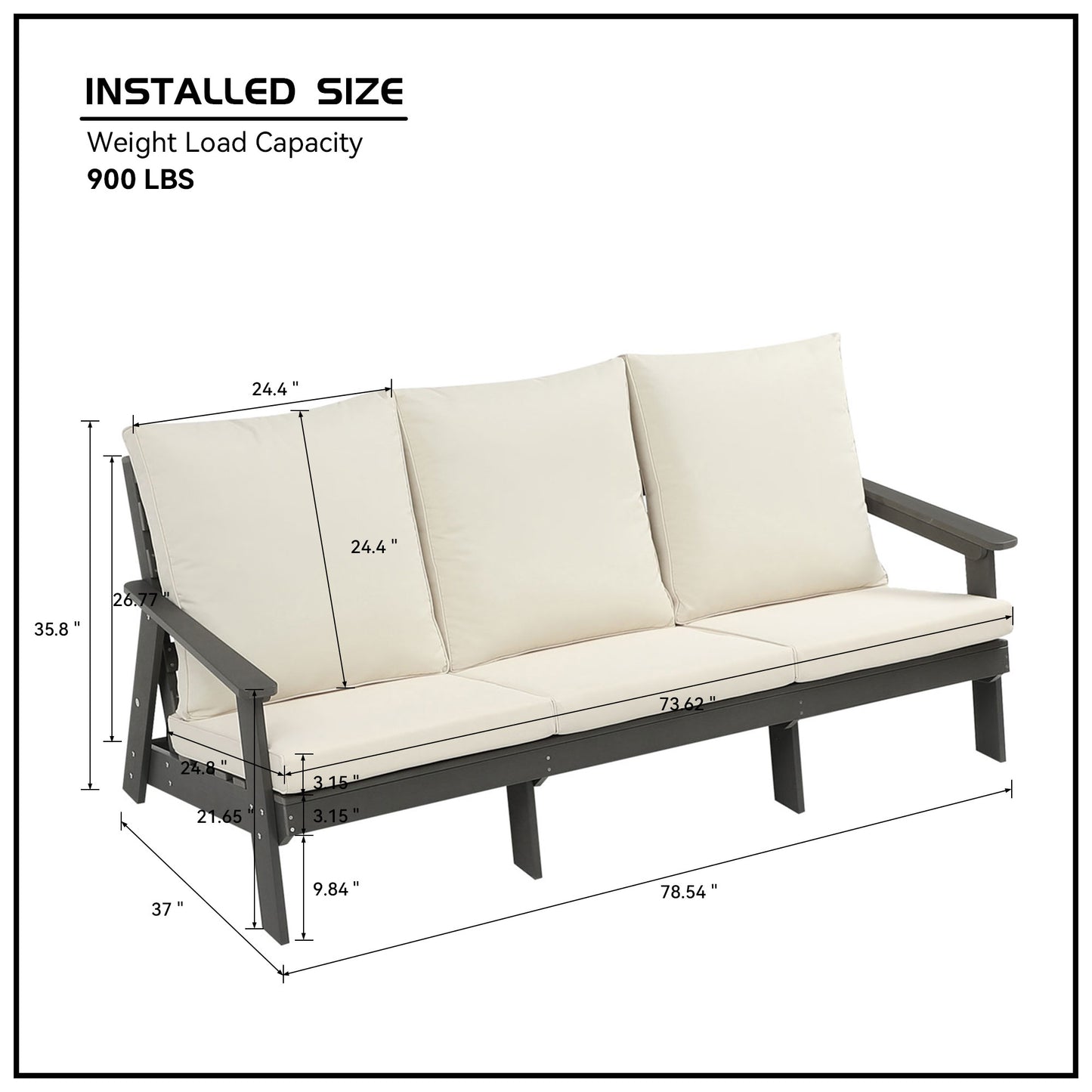 HIPS 3 Seater Sofa With Cushion,  Outdoor Garden Sofa, Sofa Set For Porch, Poolside, Terrace, And Yard Grey Beige