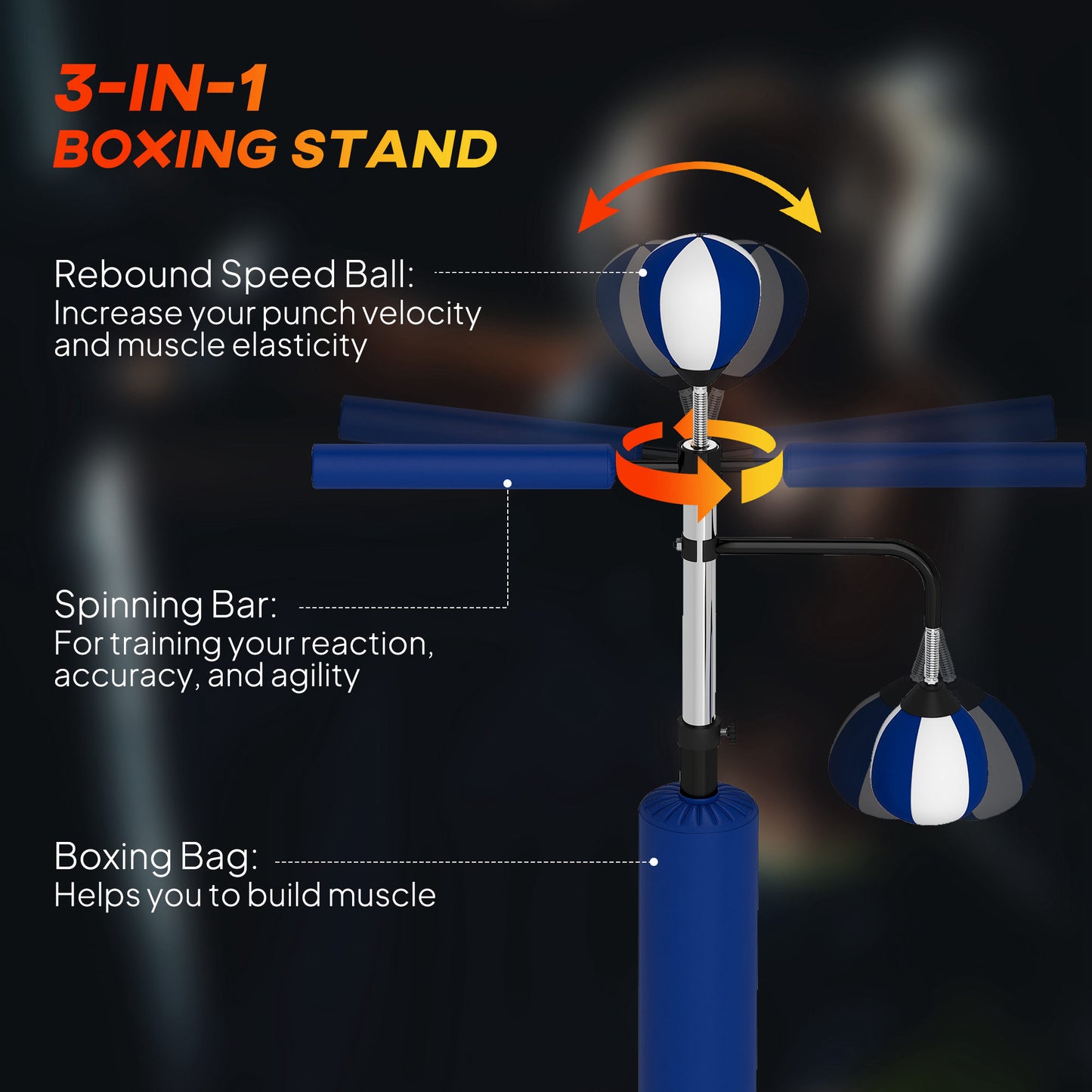 4.6-6.7 Speed Bag Boxing Bag Stand, Reflex Bag Boxing Training Equipment, Speed Punching Bag, Blue