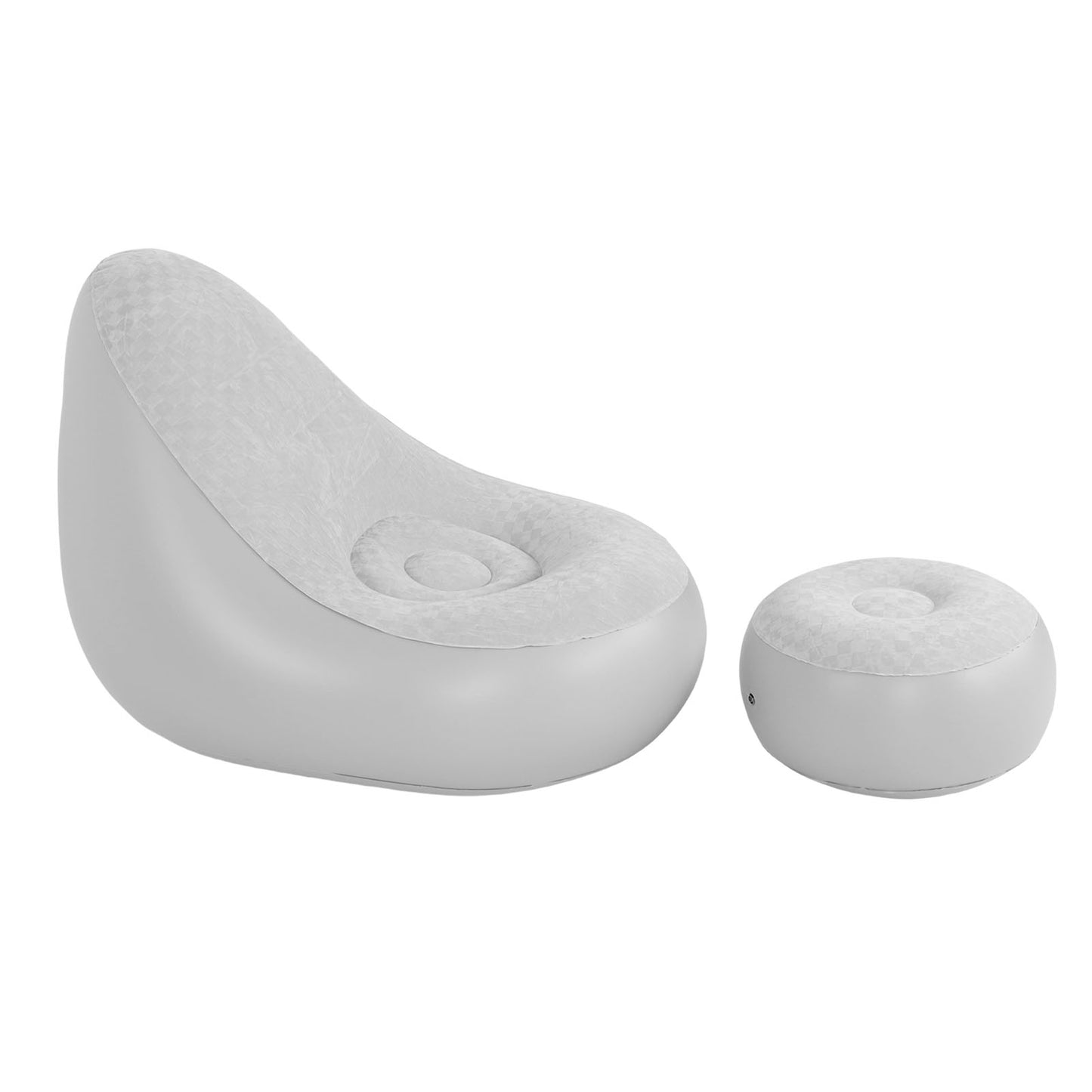 Inflatable Lounge With Footstool PVC Flocking Water Proof Folding Blow Up Couch Inflatable Sofa Chair For Home Camping Grey