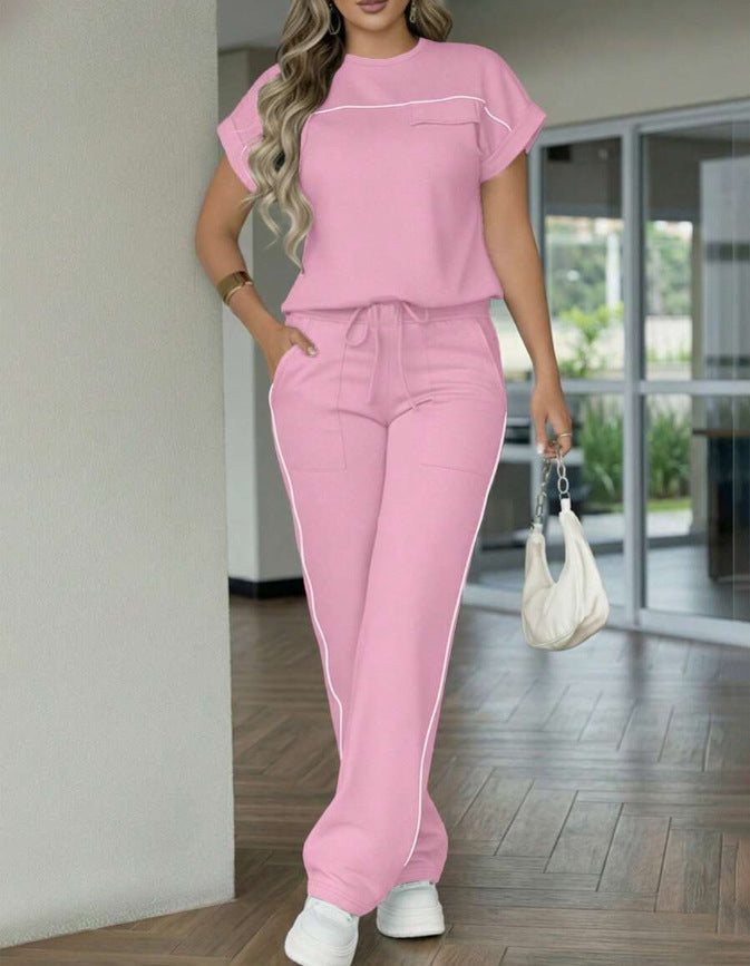 Womens Fashion Solid-Color Simple Casual Set