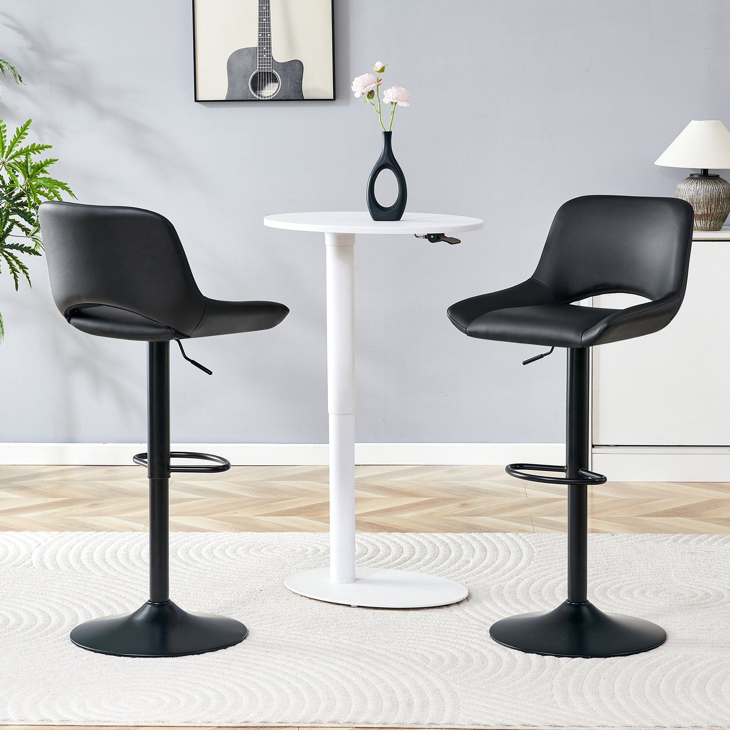 Modern Swivel Adjustable Bar Stools Set - 2 Pack, Black PU Material, With Footrest, Holds Up To 250 Lbs, Suitable For Home Bars And Kitchen Islands .