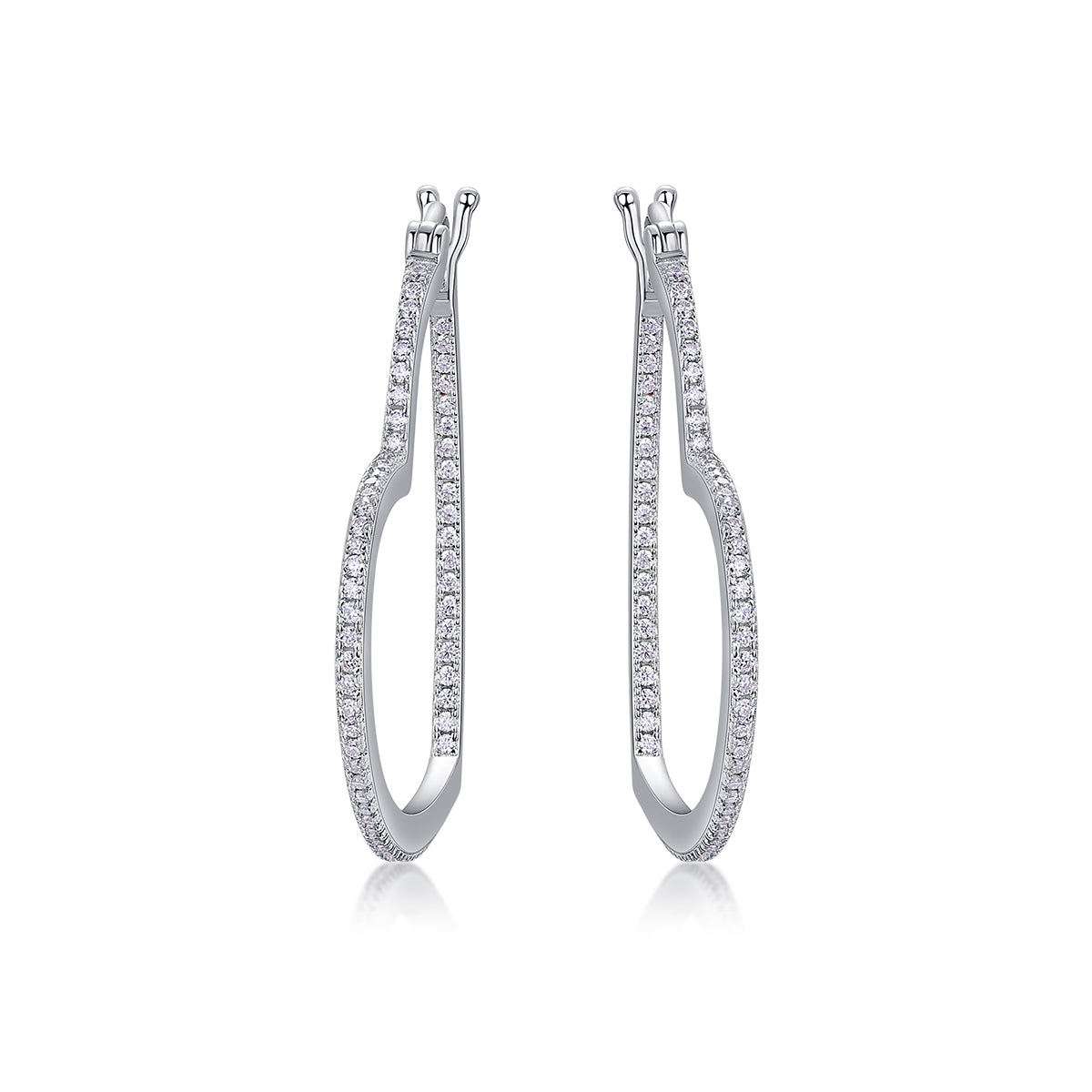 S925 Sterling Silver Open Heart Hoop Earrings, 44 D-VVS1 Moissanite Pave, Platinum Plated 5.4g Women's Jewelry Gift Box