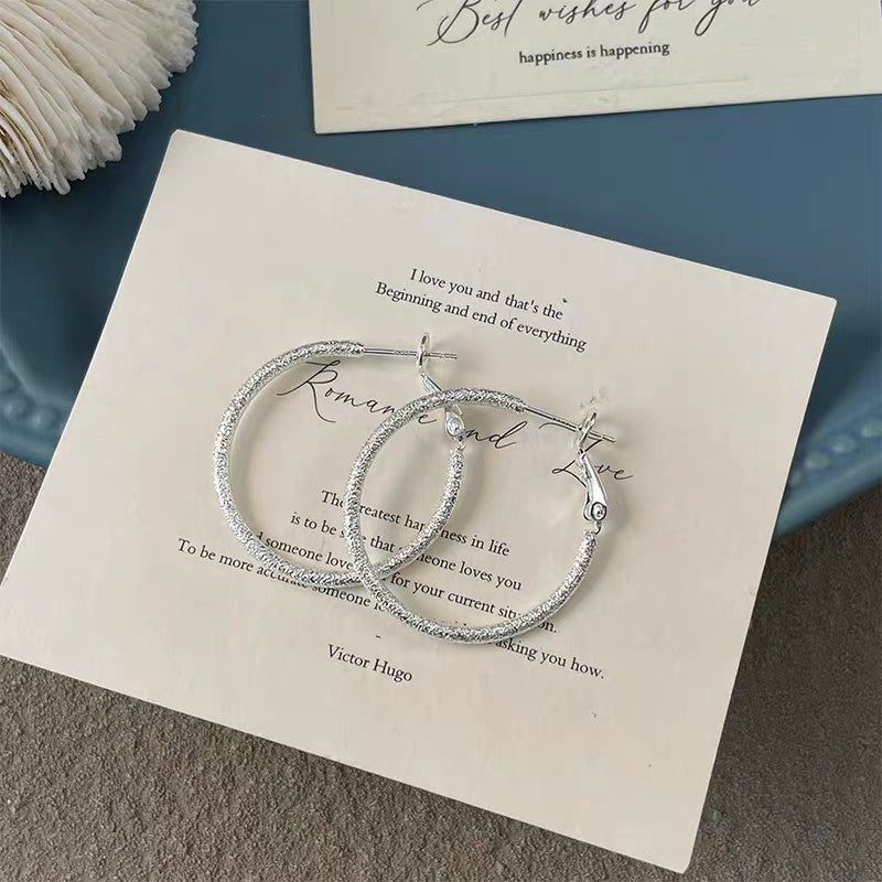 1 Pair 999 Sterling Silver Shimmer Hoop Earrings, Minimalist Style, Perfect For Daily Wear And Valentine's Gift