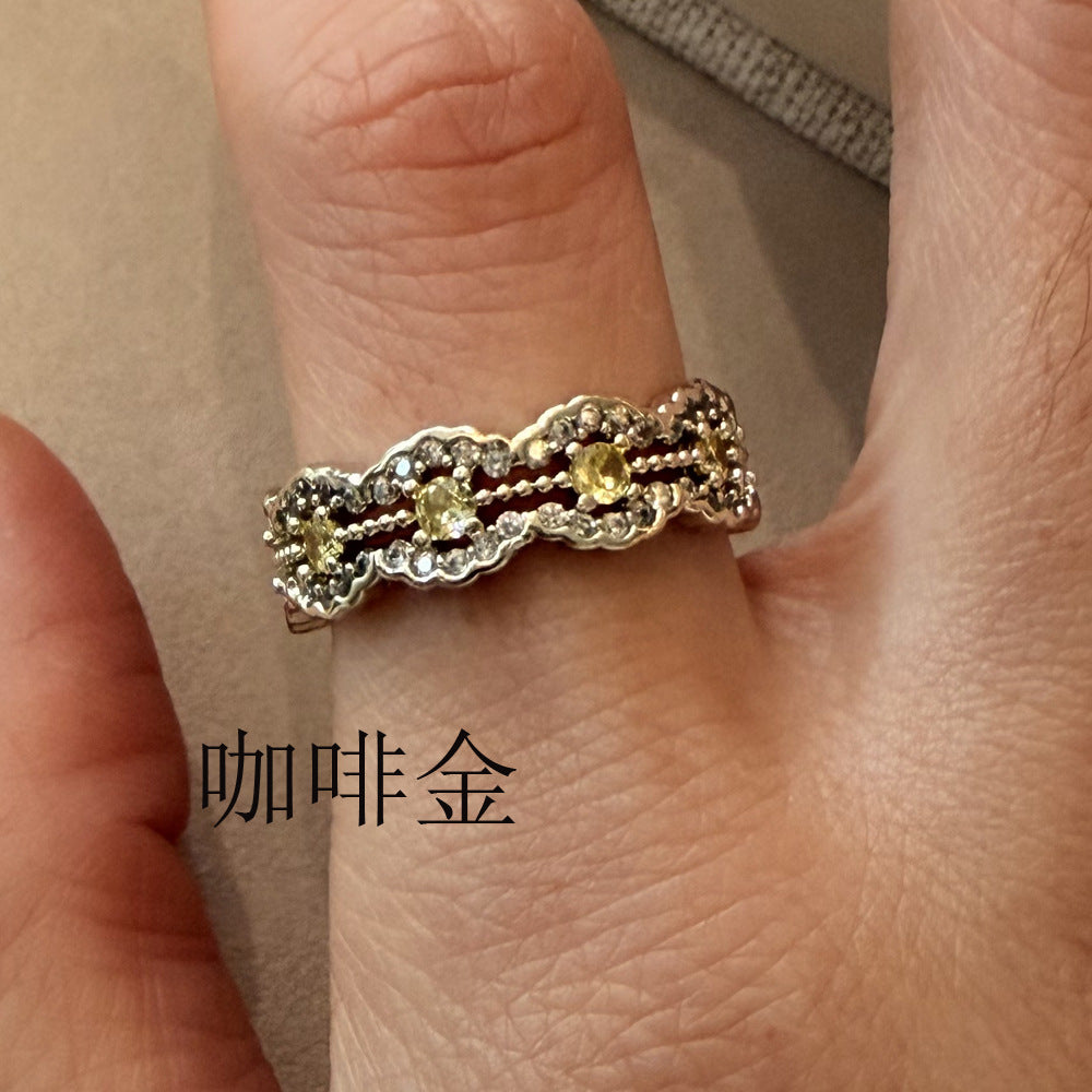 Fashion Coffee Gold Zircon Ring Stackable Design Female Hand Ring