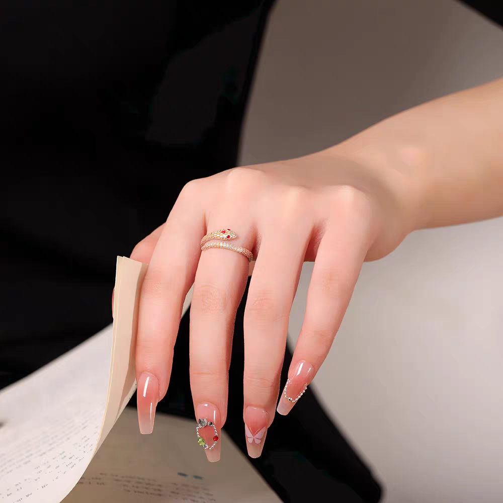 1pc 999 Sterling Silver Gold-Plated Enamel Peach Blossom Snake Open Ring, Retro & Elegant Style, Perfect For Daily, Dating & Gifting, Ideal Valentine's Gift