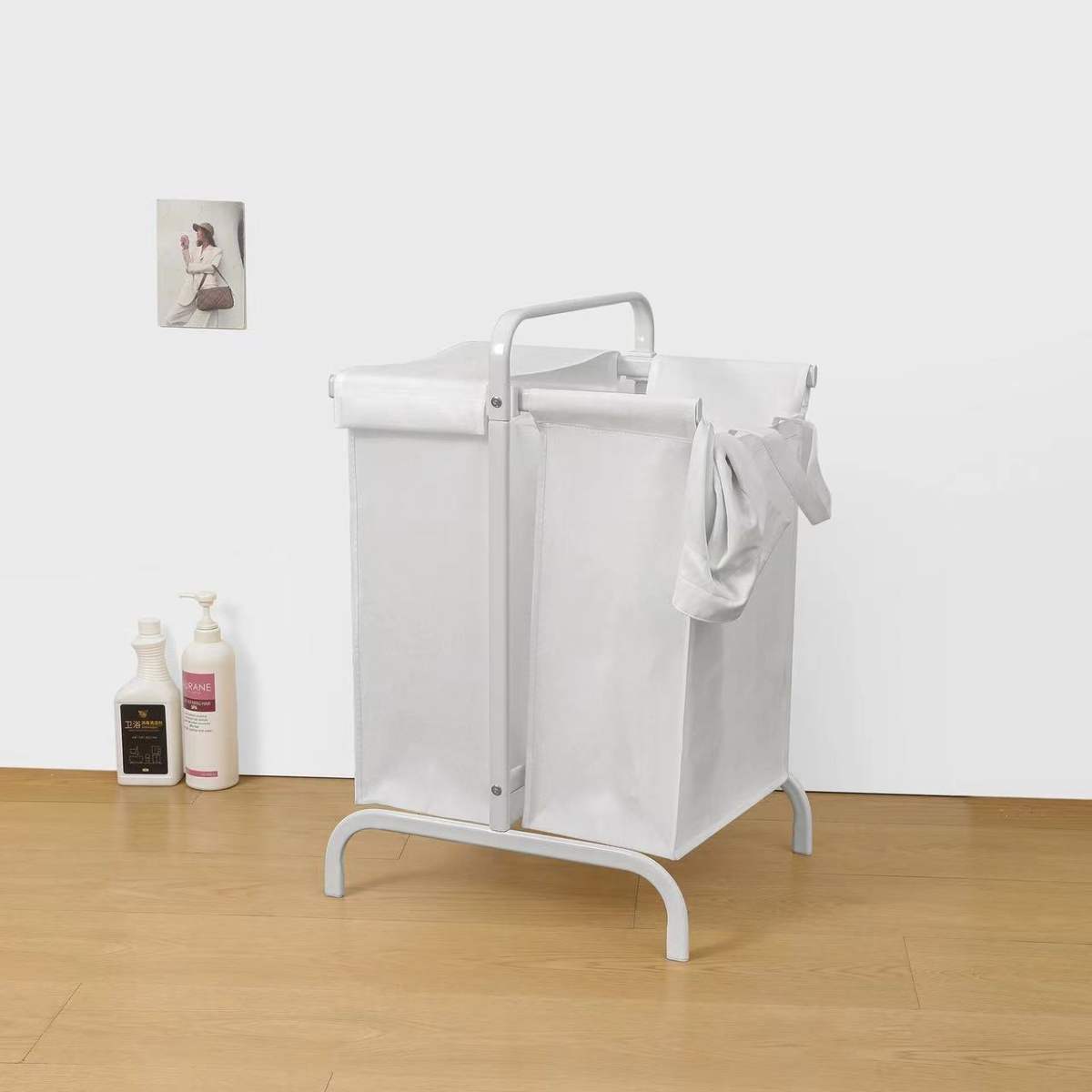 2-Tier Laundry Hamper 110L Large Oxford Clothes Basket Sorter With, Lid And Sorting Cards For Clothes & Toys Storage,White