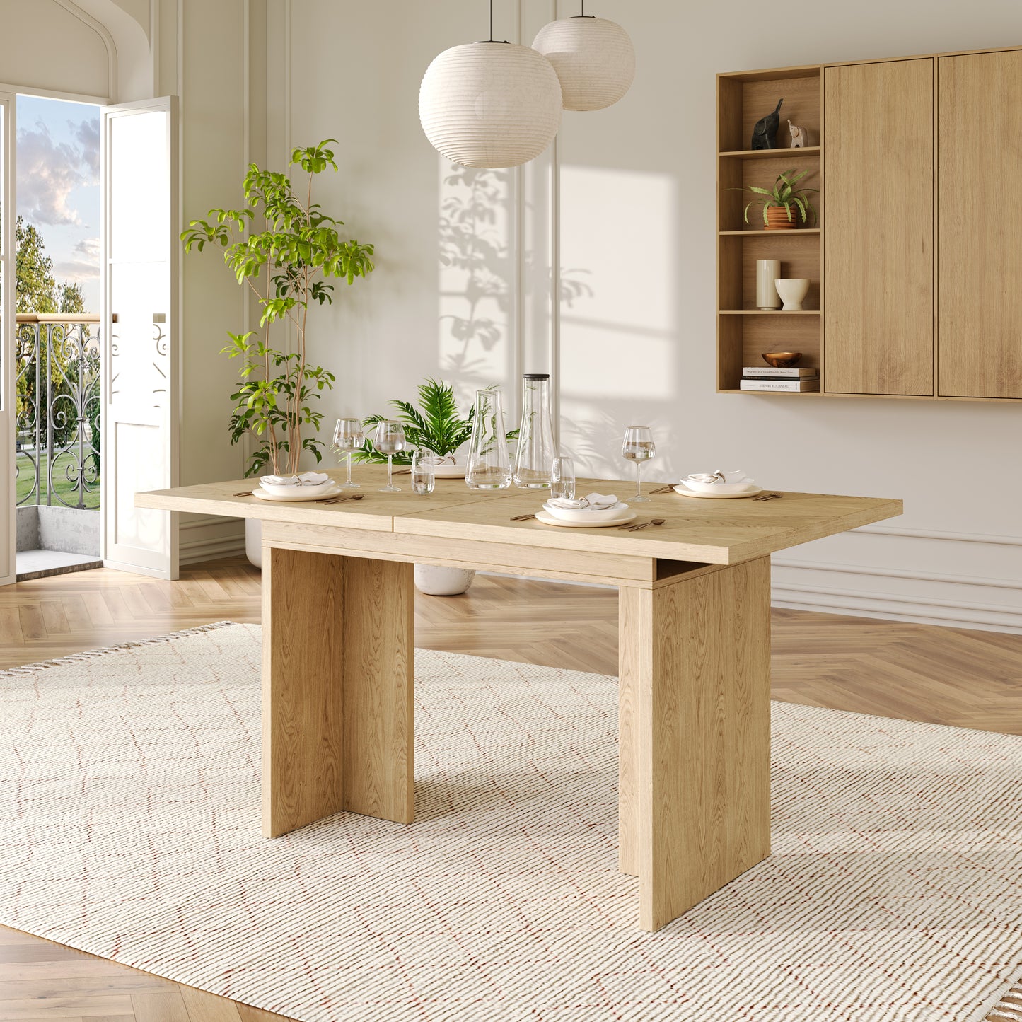 Extendable Dining Table, 140 180x80 Cm, Suitable For 6-8 People, Rectangular Shape, Thickened Table Top, Simple Style, Table For Dining Room, Kitchen, Living Room, Oak Color
