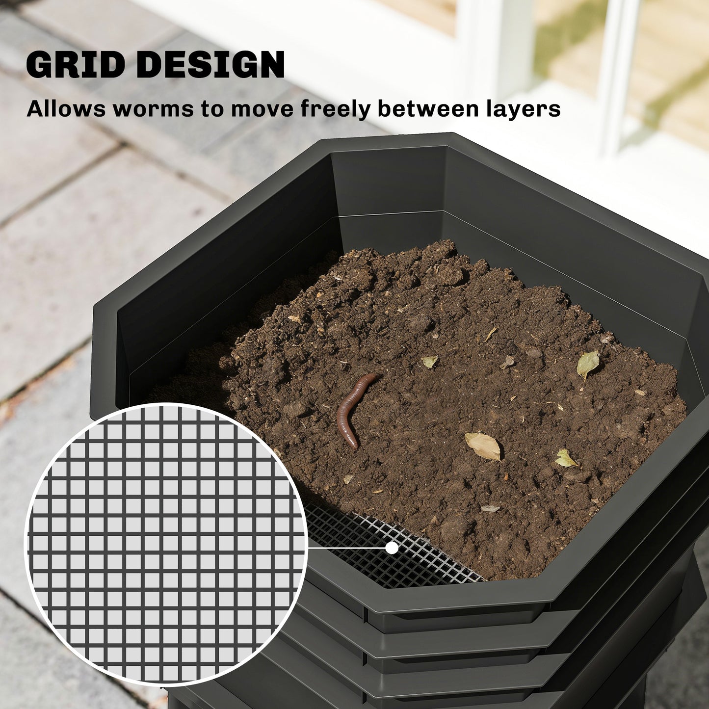 4-Tray Worm Composter Bin, 7.4 Gal Outdoor & Indoor Worm Composter for Recycling Food Waste, Orange