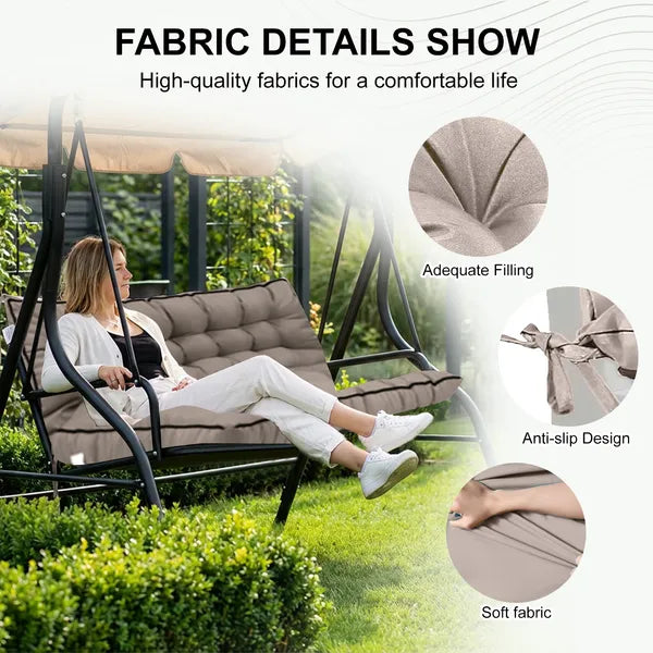 Outdoor Swing Cushions 55 Inch, Waterproof 4' Thick Porch Swing Cushion Replacement With Backrest And Ties, Comfortable 2-3 Seat Pation Swing Pad For Backyard, Garden, Lawn, Outdoor Furniture