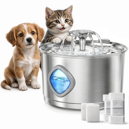 Cat Water Fountain Stainless Steel, 3.2L Automatic Quiet Drinking Fountain With 2 Filters 2 Sponges Water Level Window Gifts For Kitty Small Pets Indoor