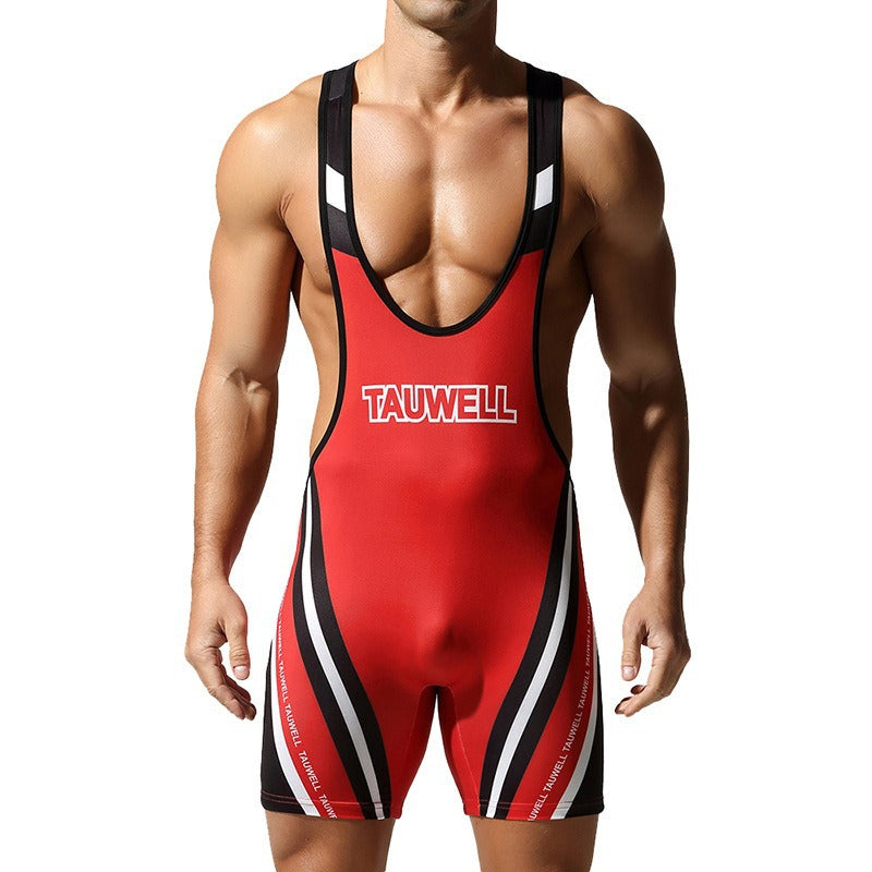 Men's One-piece Wrestling Suit Nylon Breathable Waist Protection Yoga Fitness Suit