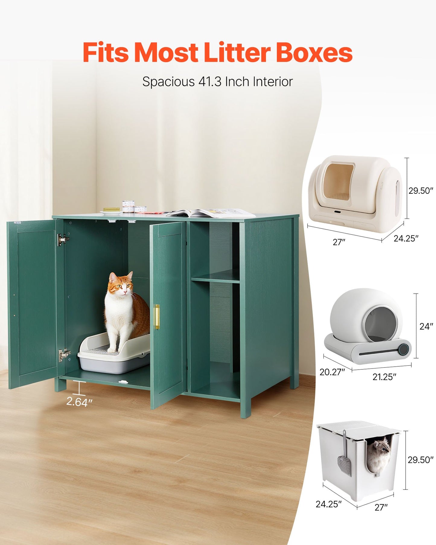 Cat Litter Robot Enclosure, 41.3 In Self Cleaning Litter Box Cabinet, With Drawer & Detachable Divider, Automatic Litterbox Enclosure With Built-in Power Outlet, Fits Most Smart Litterboxes
