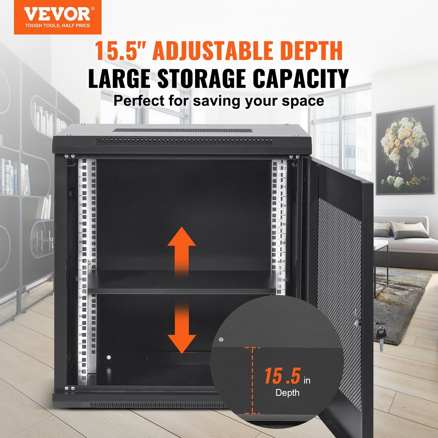 12U Wall Mount Network Server Cabinet, 15.5'' Deep, Server Rack Cabinet Enclosure, 200 Lbs Max. Ground-mounted Load Capacity, With Locking Door Side Panels, For IT Equipment, A/V Devices