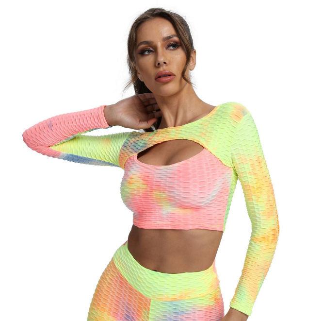European And American Tie-dyed Jacquard Slim Fit Fitness Long Sleeve Yoga Wear