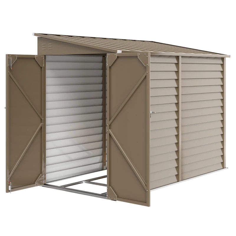 4.6' X 9' Outdoor Storage Shed, Lean To Metal Shed With Foundation Kit, Lockable Doors And Gloves For Patio, Lawn, Brown Multiple Packages