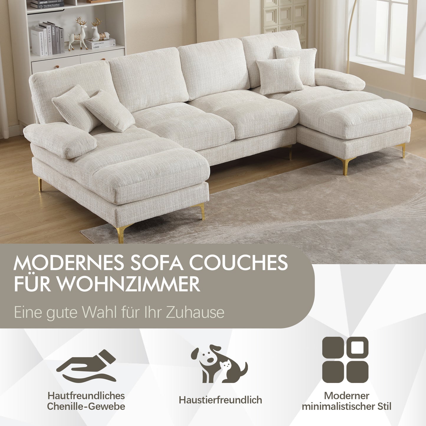 Old SKU W1880S00027 Modern Large Chenille U-Shape Sectional Sofa With Double Reclining Seats For Living Room Bedroom Office Apartment Villa Living Room Home By The Fireplace