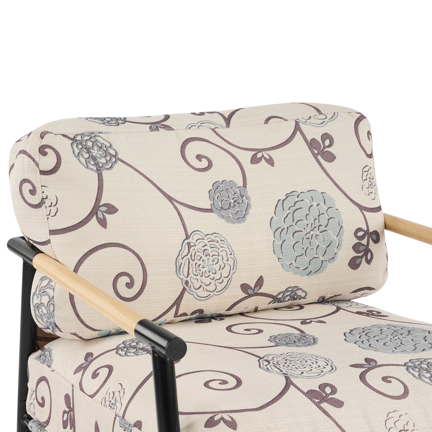 27.56  Modern Accent Chair With Plush Cushions, Minimalist Metal Frame, And Wooden Armrest Design  Perfect For Cozy Living Room, Bedroom, Or Office Seating