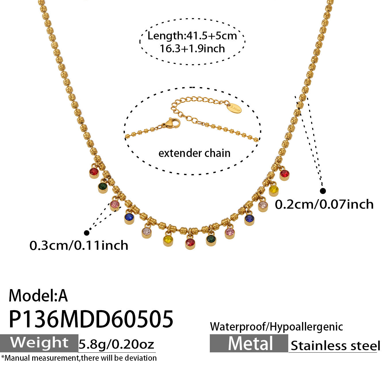 Fashionable New Colorful Zircon Tassel Choker Necklace
