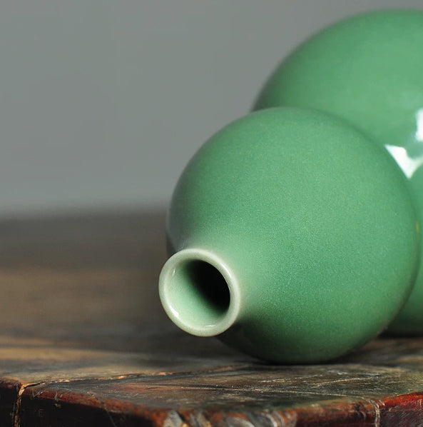 Celadon Mini Gourd Tea Table Ornament Vase Fu Lu Charm Hand-carrying Item For Casual Handling