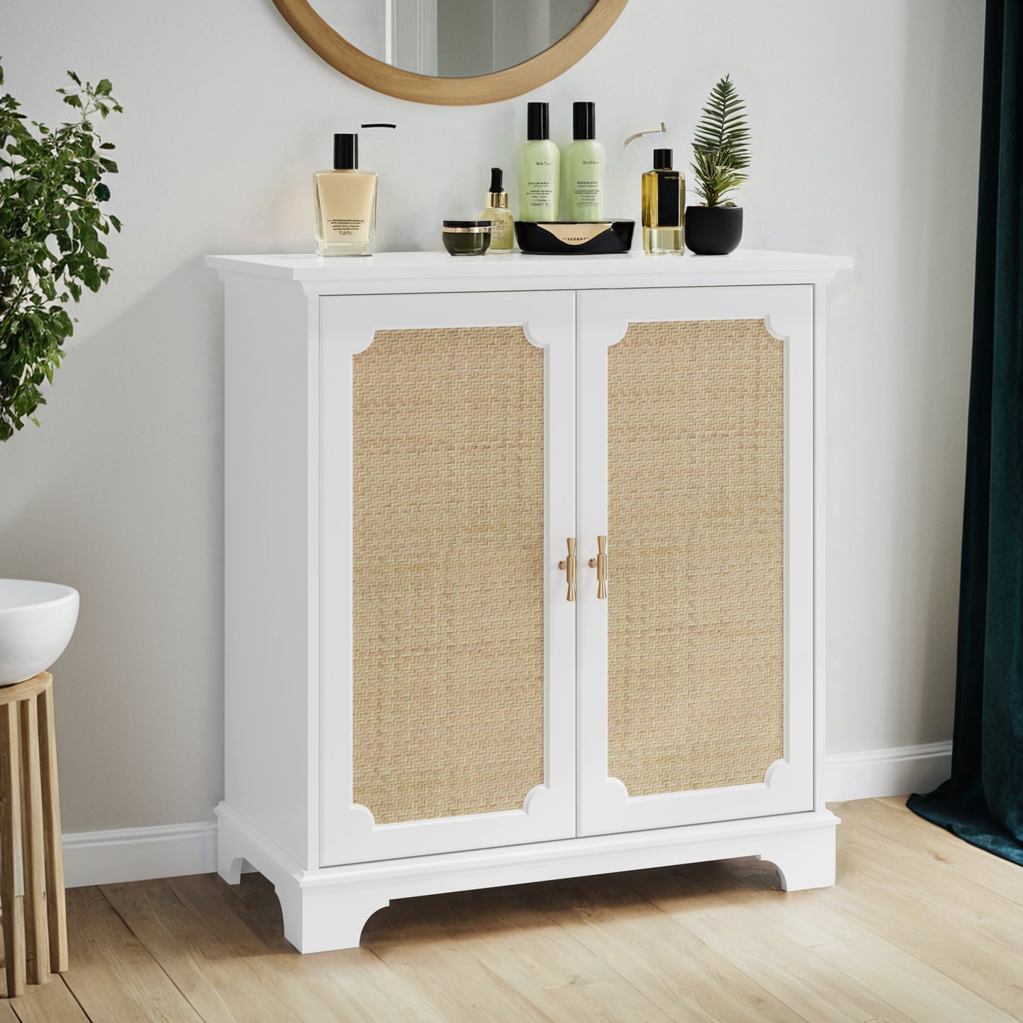 Sideboard, Buffet, Wine Cabinet With Rattan Decorative Doors, Kitchen Buffet, Console Table, Decorative Cabinet For Hallway, Entrance Area And Living Room