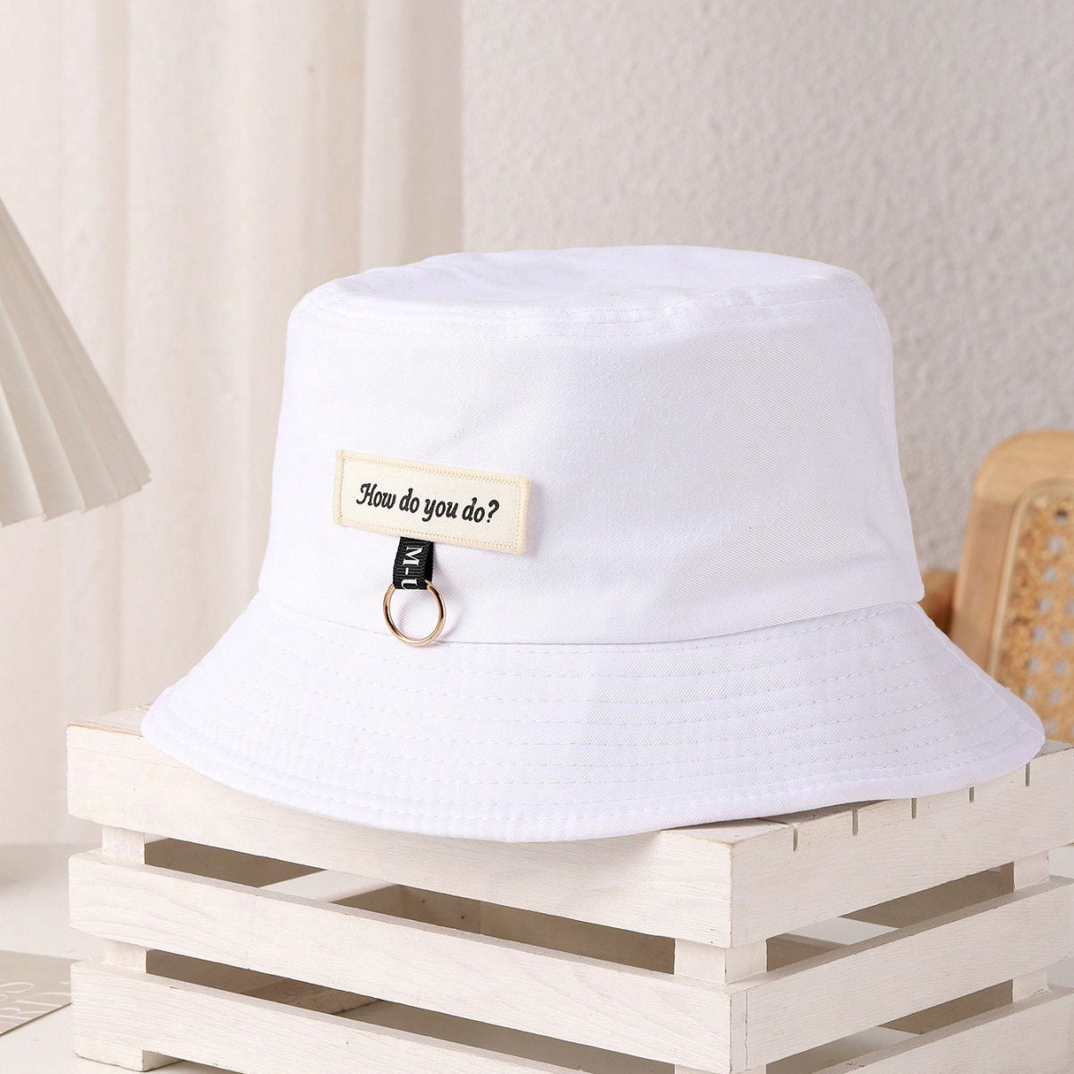 Simple Solid-color Double-sided Fisherman Hat With  Lettering, Unique Metal Ring Bucket Hat Suitable For Summer Outdoor Wear Versatile Casual Hat