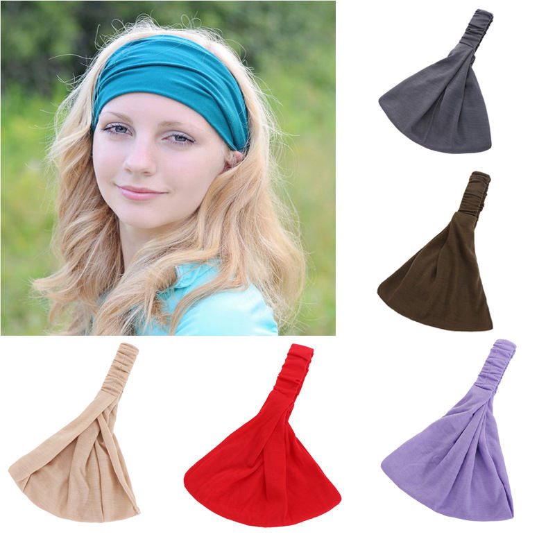 Women's Fashion Solid Color Cotton Yoga Wide Brim Elastic Hair Band