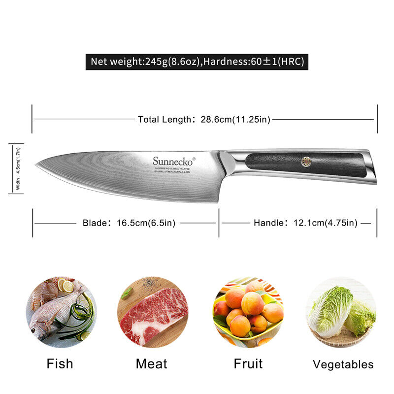 Chef Knife 6.5 Inch Kitchen Cutlery Japanese Knife Damascus Steel Meat Cleaver