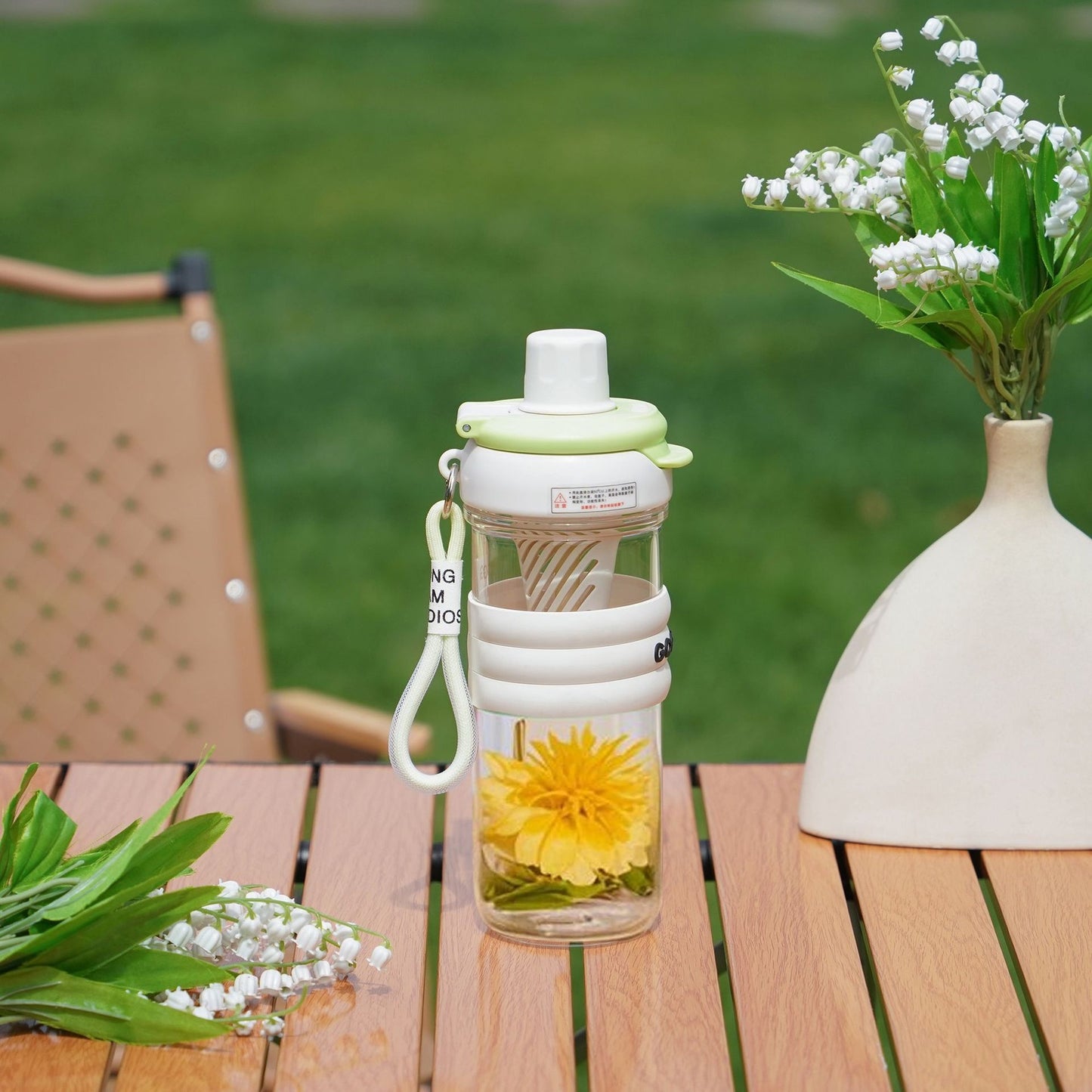 700ml High-Borosilicate Glass Cup With Straw Single-Walled Heat-Resistant Tea-and-Water Separator