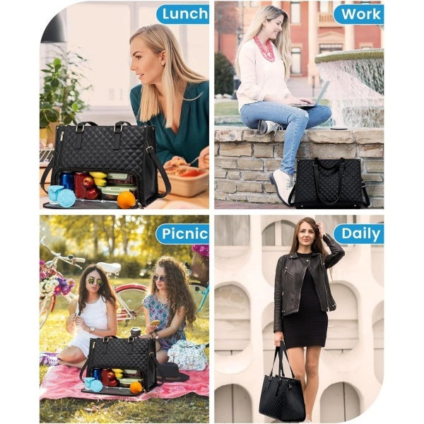 2 In 1 Insulated Lunch Tote Bag For Women Large Capacity Computer Handbag Work