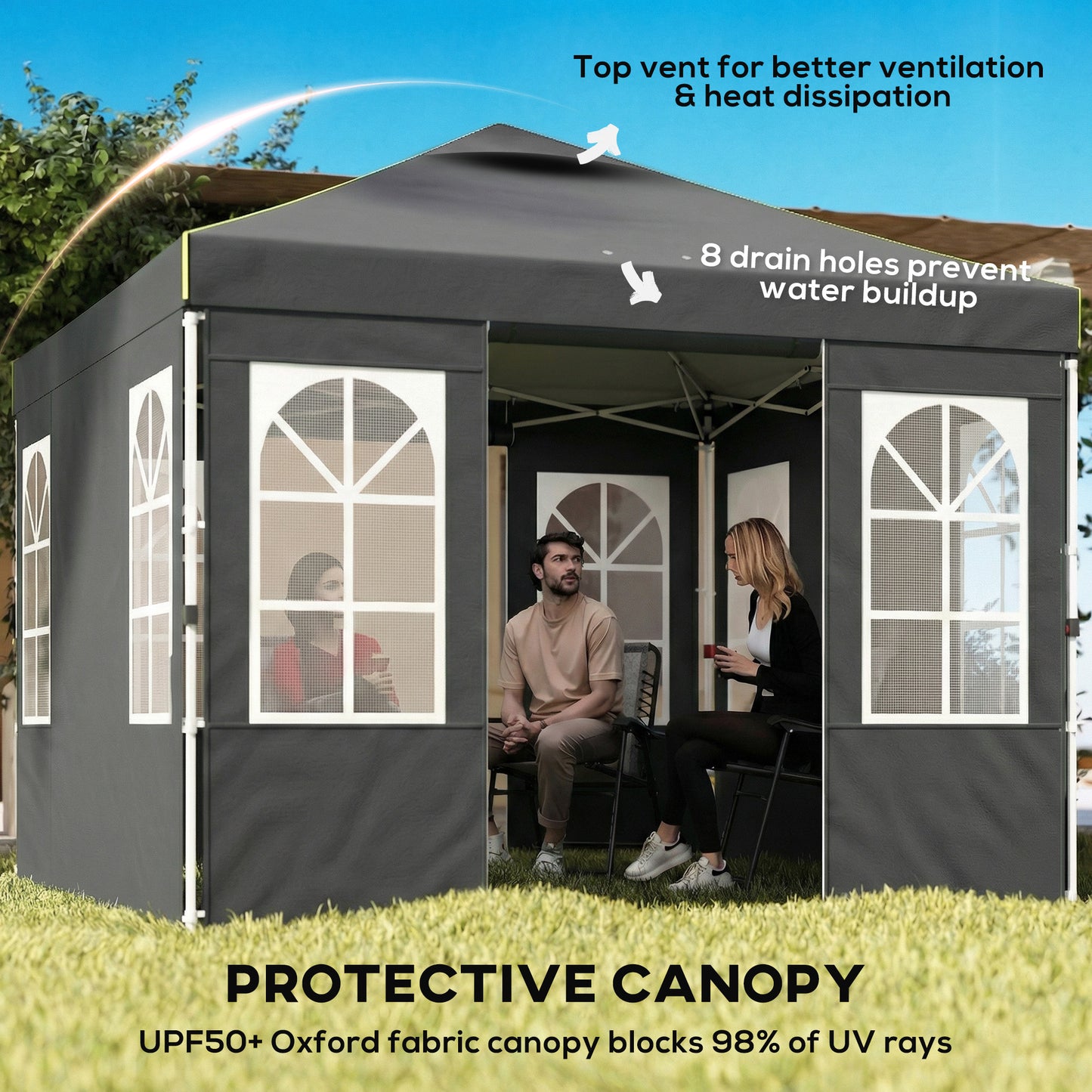 9.6 x 9.6 ft Pop Up Canopy Tent with Sidewalls, One Push Setup, UPF50+ Portable Instant Canopy Shelter, Dark Gray