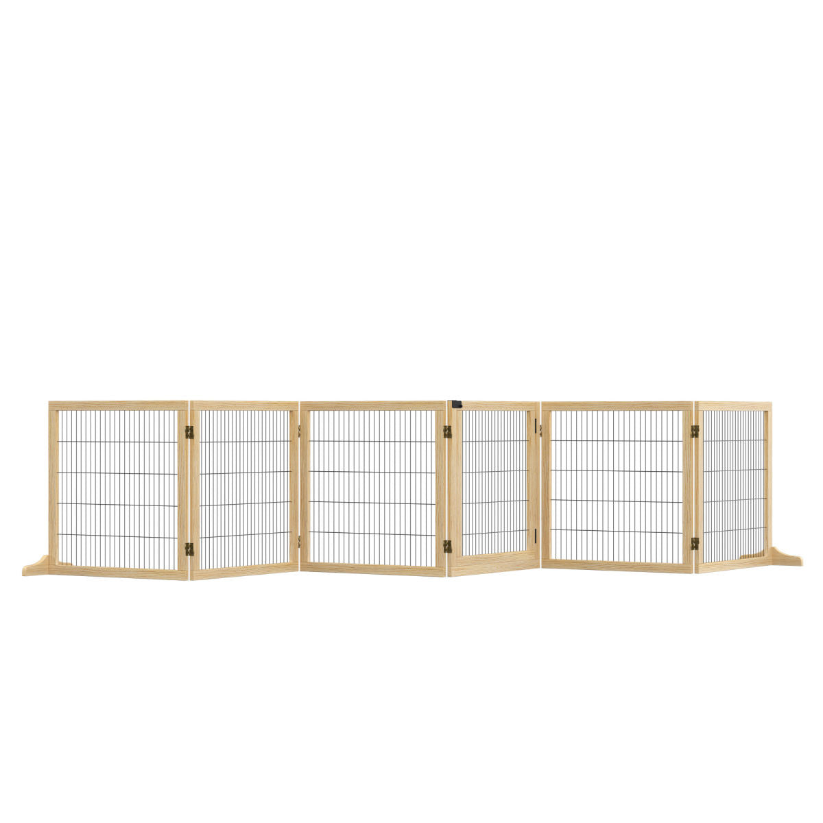 PawHut Wooden Pet Gate, Freestanding Dog Safety Barrier With Two Support Feet - Natural Tone