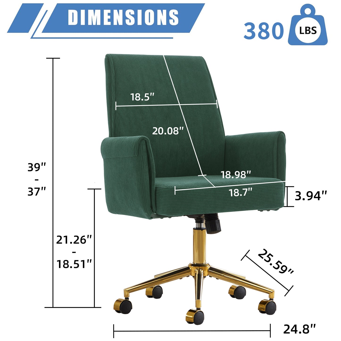 Mid-back Liftable Office Chair, Striped Fabric, And Ergonomically Designed, Is An Excellent Choice For Working, Studying Or Relaxing. The Mid-back Design Provides A Better Sitting Experience.Green