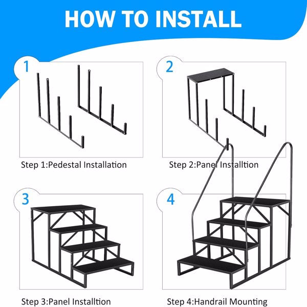 RV Step Stool,4 Step Ladder,Hot Tub Steps With Handrail,Portable Pool Ladder,660Lbs Heavy Duty Ladder Shelf Outdoor Mobile Home Stairs For Camper-Porch-SPA Pool-Pet Stairs