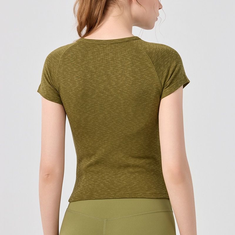Yoga Clothing Top Women's Shoulder Round Neck Short Sleeve Base