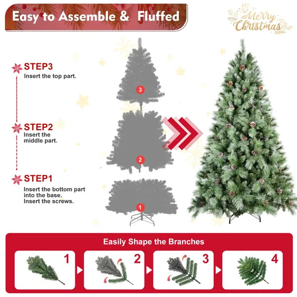 Artificial 5ft Green Christmas Tree With 694PVC/Hard Needle Mixed Branch Tips,Pine Cone,Hinged Premium & Foldable Base For Indoor Holiday Decorating