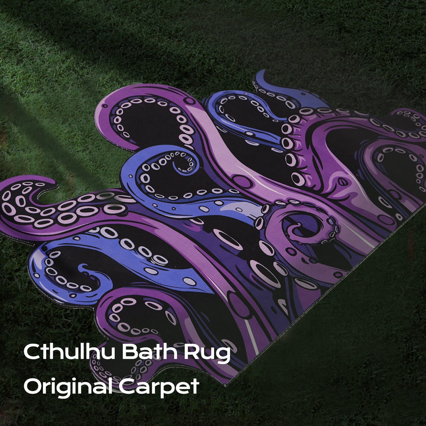 Green And Purple Cthulhu Rugs Water Absorbent Bath Mat Octopus Anime Rug Graphic Gothic Bathroom Rugs Fantasy Decorate, Non Slip Backing, Unique Gift & Decor For Gamers, 27x18 In