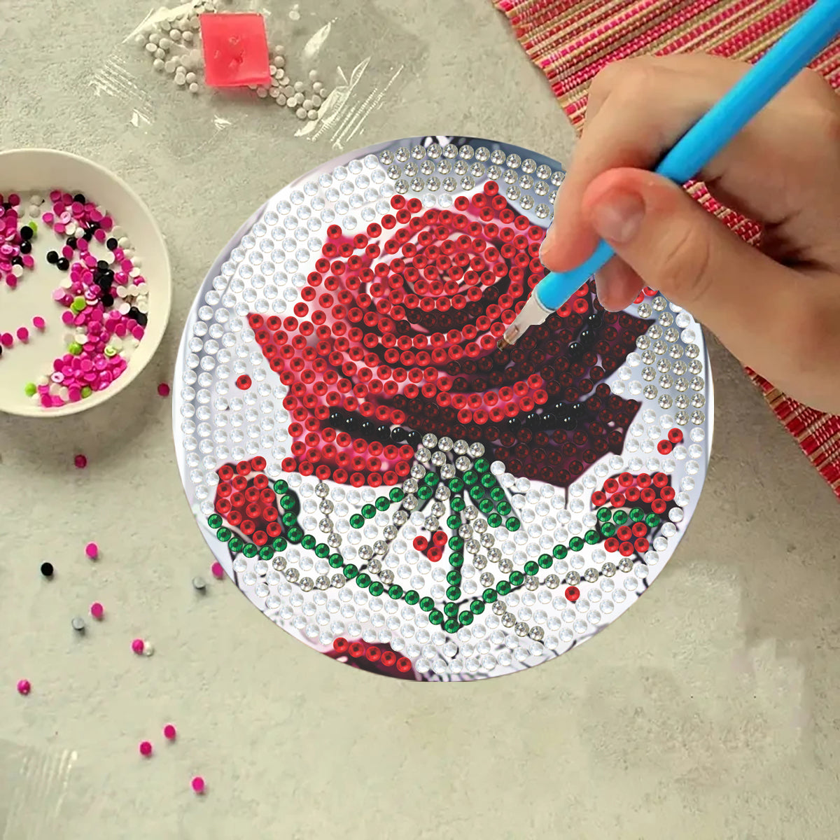 Diamond Art Drawing Coaster With Bracket, DIY Rose Pattern Diamond Art Coaster, Suitable For Adults And Beginners Diamond Drawing Kit, Diamond Kit Craft Supplies, Exquisite Gifts For Friends