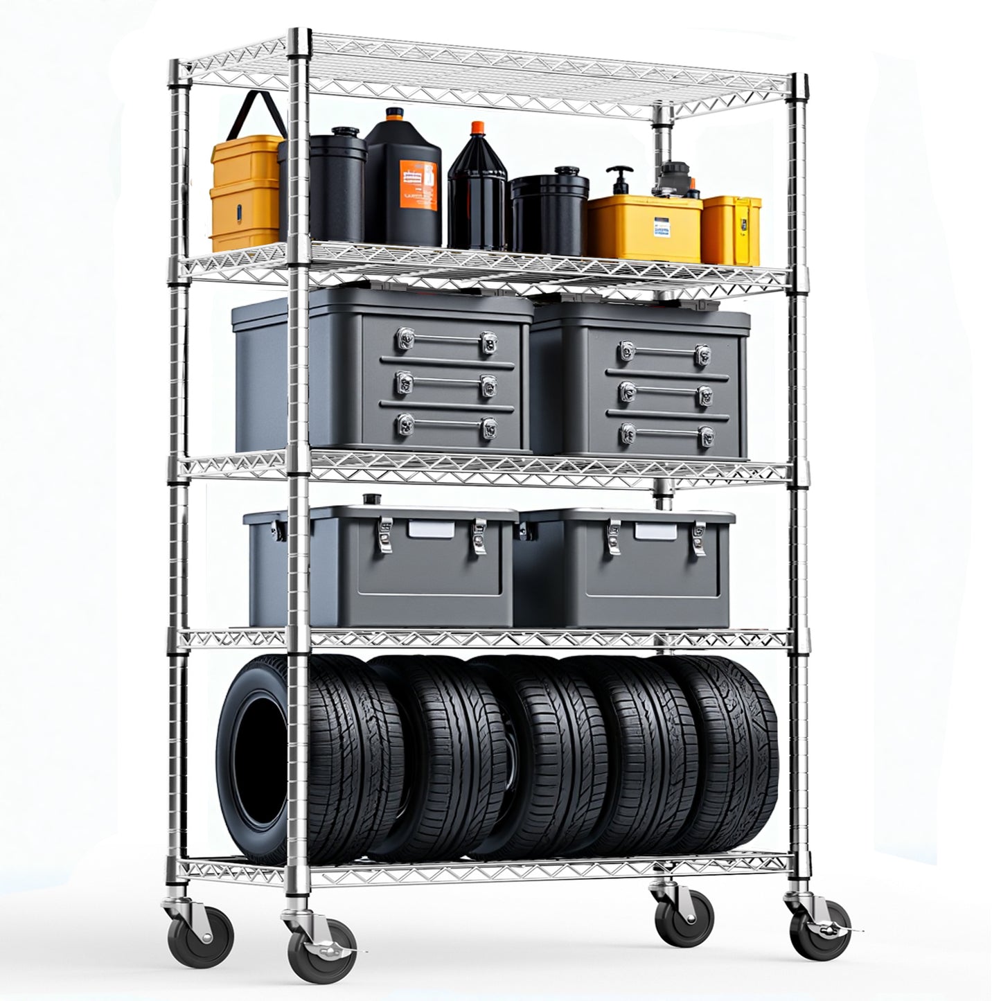 5-Shelf Storage Shelves,Wire Shelving Heavy Duty Metal Storage Shelving Unit Adjustable Garage Shelving Rack Pantry Kitchen  Chrome, 5 Tier,17.7  D X 47.2  W X 75.6  H