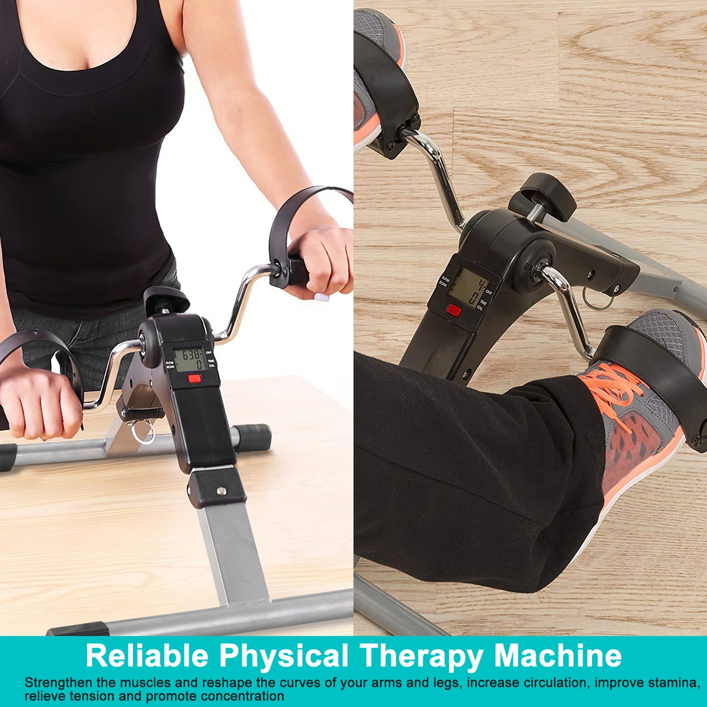 1Pc Foldable Exercise Bike Pedal Fitness Exerciser Cycle Bike  LCD Display Mini Pedal Exerciser For Leg Arm Physical Therapy Home Office Gym
