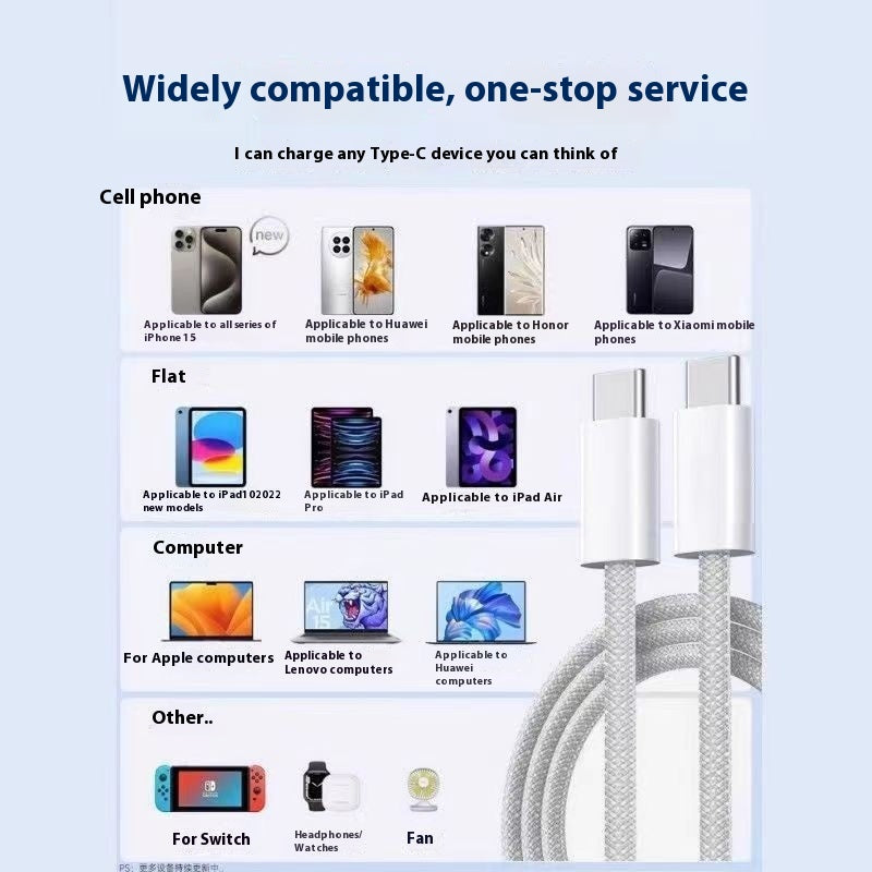 60W Double C Mobile Phone Braided Pd Charging Cable