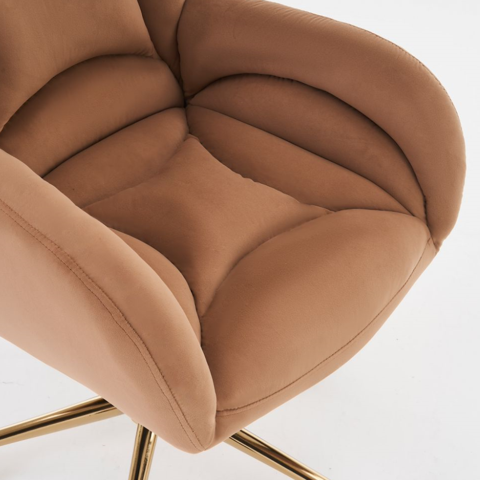 Full KD Velvet Fabric Material Adjustable Height Swivel Home Office Chair For Indoor Office With Gold Legs, Brown