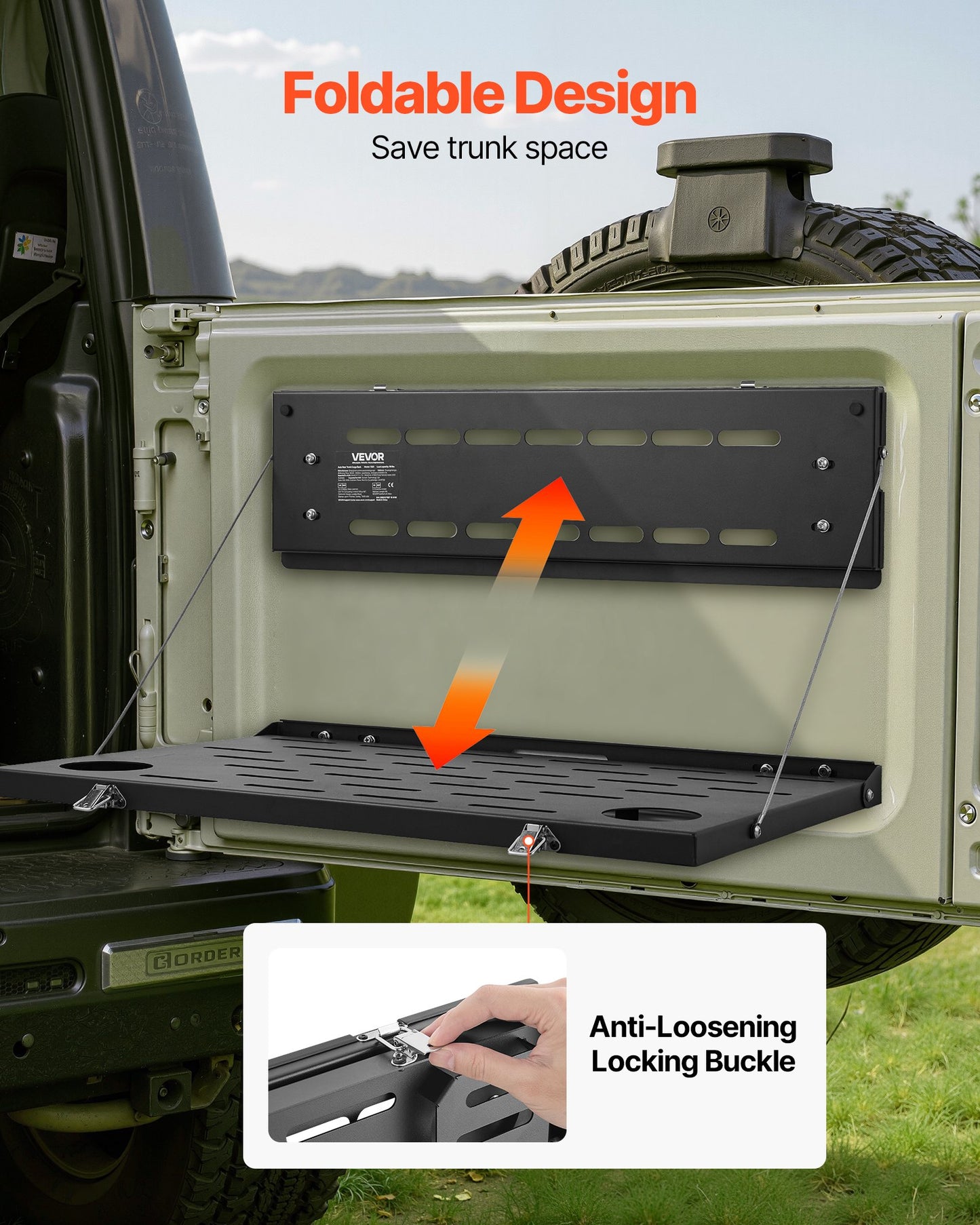 Tailgate Table, For 2021-2025 Ford Bronco, 88 Lbs Load Capacity, Carbon Steel Foldable Molle Panel Drop Down Table, Rear Door Cargo Storage Rack Shelf Luggage Holder Carrier Camping Accessories