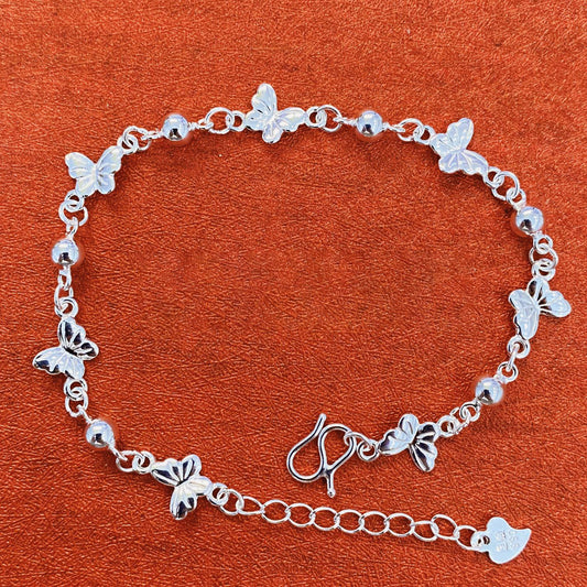 1pc 999 Sterling Silver Butterfly & Bead Chain Bracelet, Delicate Style, Perfect For Daily Wear And Valentine's Gift