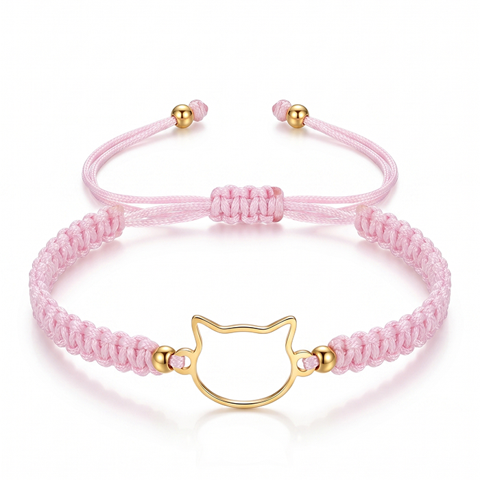 Minimalist Cat Outline Cord Bracelet - 18K Gold Plated Stainless Steel Waterproof String Bracelet - Cute Animal Jewelry Gift For Cat Lovers Men Wome