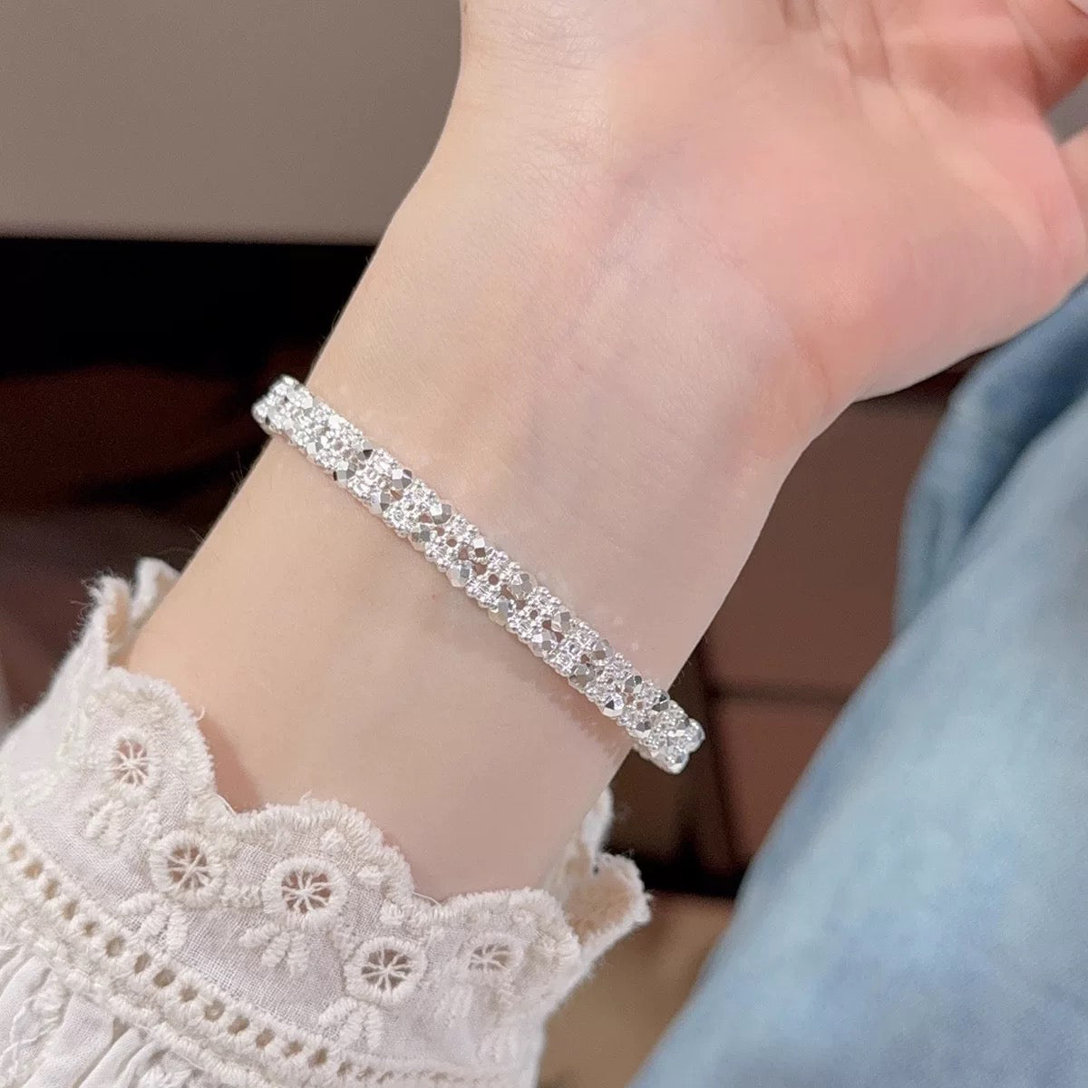 999 Sterling Silver Bracelet, Sparkling Laser Bead Bangle, Open Cuff Bracelet, Luxury Jewelry For Women, Daily Wear Silver Bracelet, Valentine's Day Gift For Her, Minimalist Silver Jewelry, High Quali