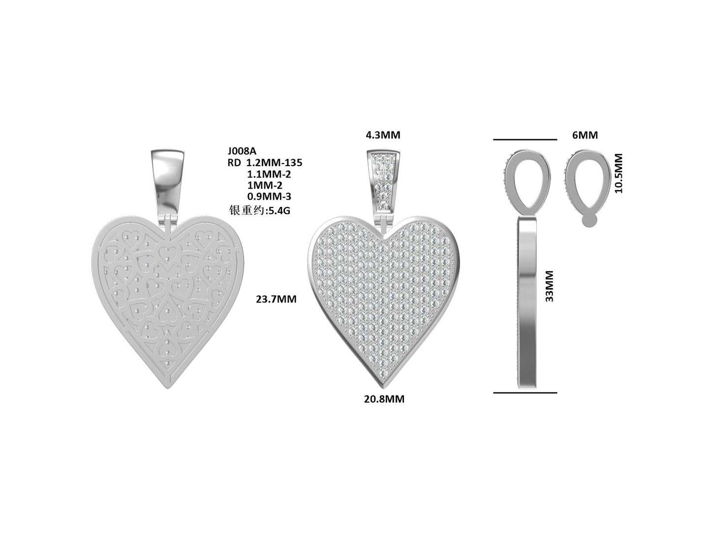 S925 Sterling Silver 142pcs D Color VVS1 Moissanite Heart Pendant 5g No Chain Platinum Plated GRA Certified Gift Box
